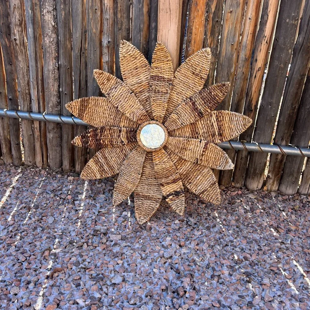 Ratan sun wall art with mirror. hanging sun.